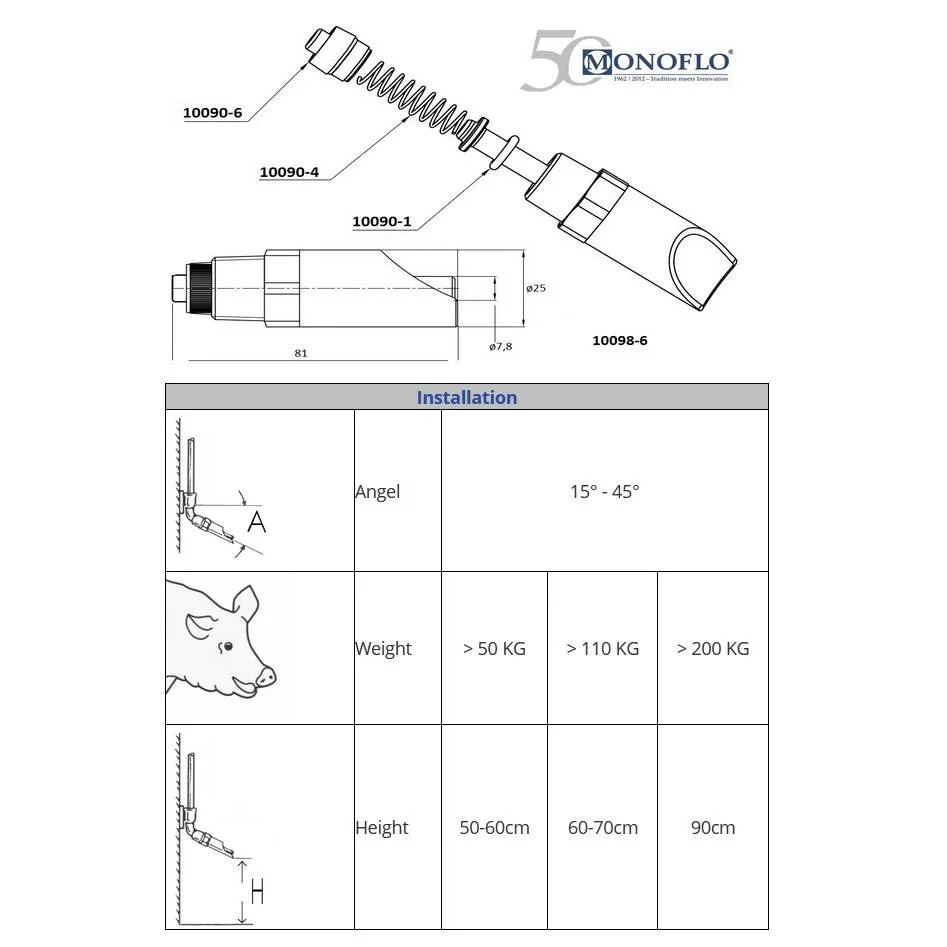 Sesalnik za prašiče Monoflo 3/4" inox, navoj 1/2" - slika 2