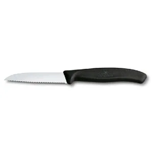Nož za lupljenje in obrezovanje Victorinox, nazobčan, ravno rezilo, 8 cm, črn