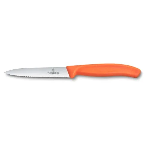 Nož za lupljenje in obrezovanje Victorinox, nazobčan, 10 cm, oranžen