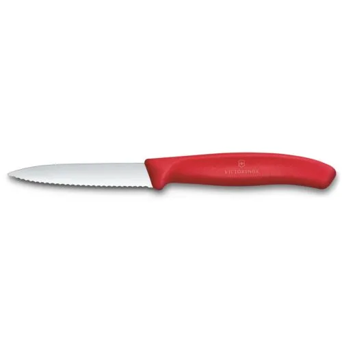 Nož za lupljenje in obrezovanje Victorinox, nazobčan, 8 cm, rdeč