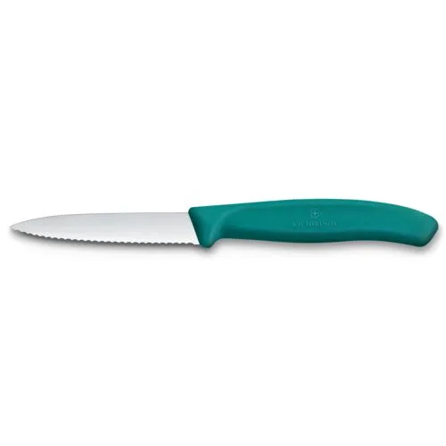 Nož za lupljenje in obrezovanje Victorinox, nazobčan, 8 cm, zelen
