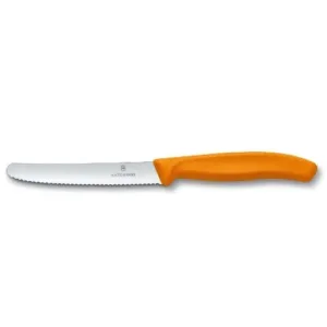 Večnamenski kuhinjski in namizni nož Victorinox, nazobčan,11 cm, oranžen